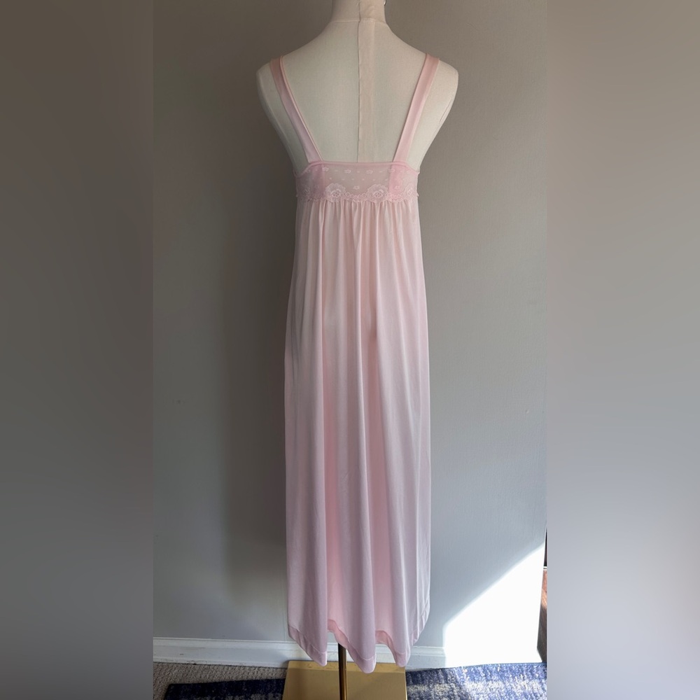 Vintage 70s Shadowline Pink Babydoll Maxi Nightgown Coquette Fairy Princess XS/S - Picture 9 of 11
